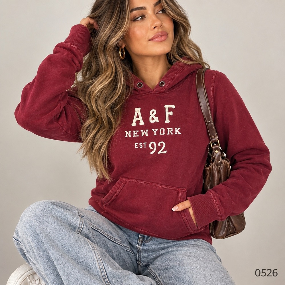 Abercrombie & Fitch Maroon Burgundy Graphic Fleece Hoodie Sweatshirt 0526